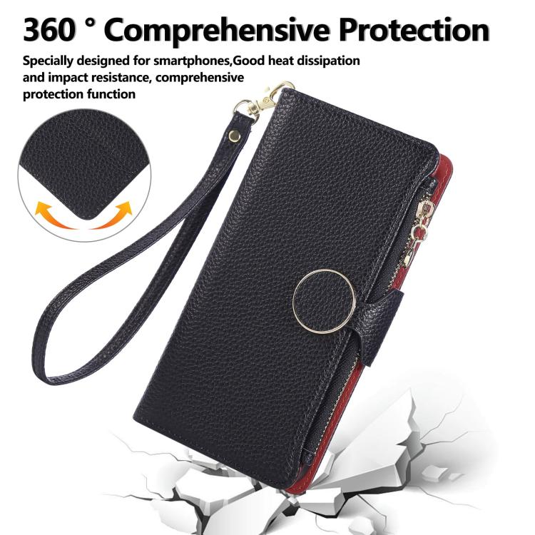 Funda de cuero con hebilla redonda y cremallera para Samsung Galaxy S21 5G, con correa cruzada (negro)