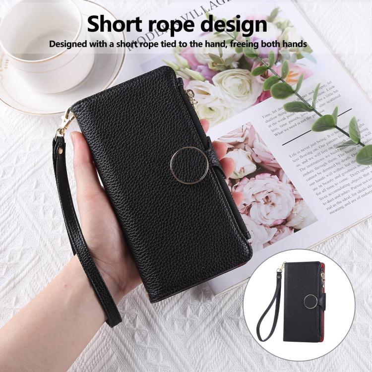 Funda de cuero con hebilla redonda y cremallera para Samsung Galaxy S21 5G, con correa cruzada (negro)
