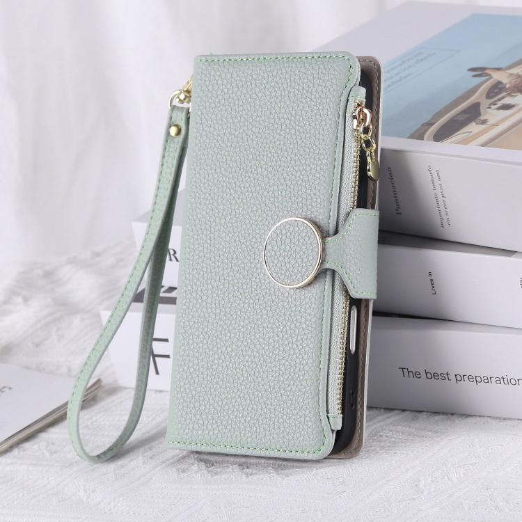 Funda de cuero tipo billetera con hebilla redonda y cremallera para Samsung Galaxy S20 FE con correa cruzada (azul cielo)
