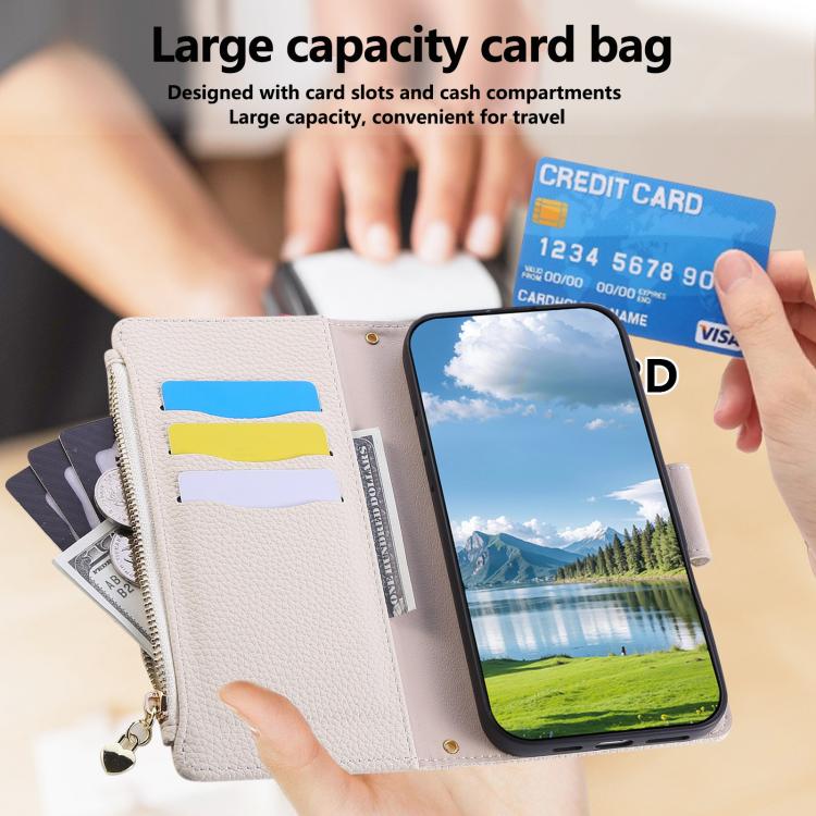 Funda de cuero con hebilla redonda y cremallera para Samsung Galaxy S20 FE con correa cruzada (blanca)