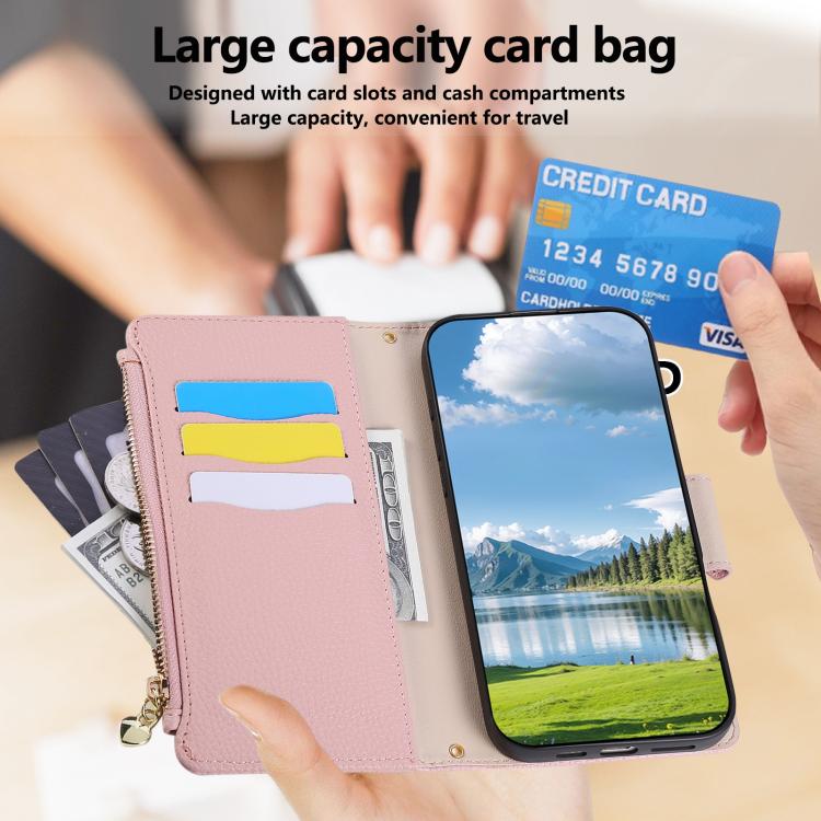 Funda de cuero tipo billetera con hebilla redonda y cremallera para Samsung Galaxy Note20 con correa cruzada (rosa)