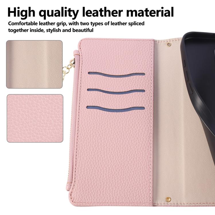 Funda de cuero tipo billetera con hebilla redonda y cremallera para Samsung Galaxy Note20 Ultra, con correa cruzada (rosa)