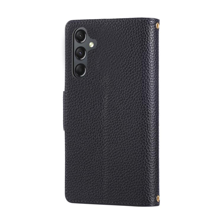 Funda de cuero tipo billetera con hebilla redonda y cremallera para Samsung Galaxy A55 5G con correa cruzada (negro)