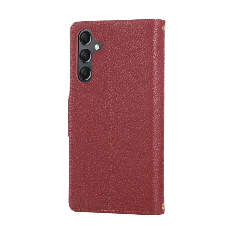 Funda de cuero tipo billetera con hebilla redonda y cremallera para Samsung Galaxy A15 5G con correa cruzada (roja)