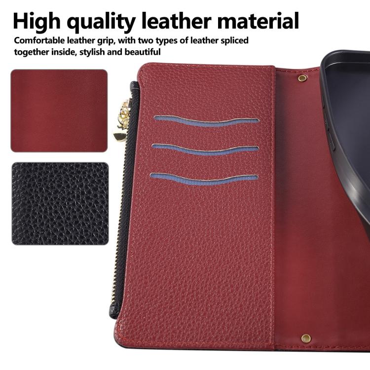 Funda de cuero tipo billetera con hebilla redonda y cremallera para Samsung Galaxy A54 5G con correa cruzada (negro)