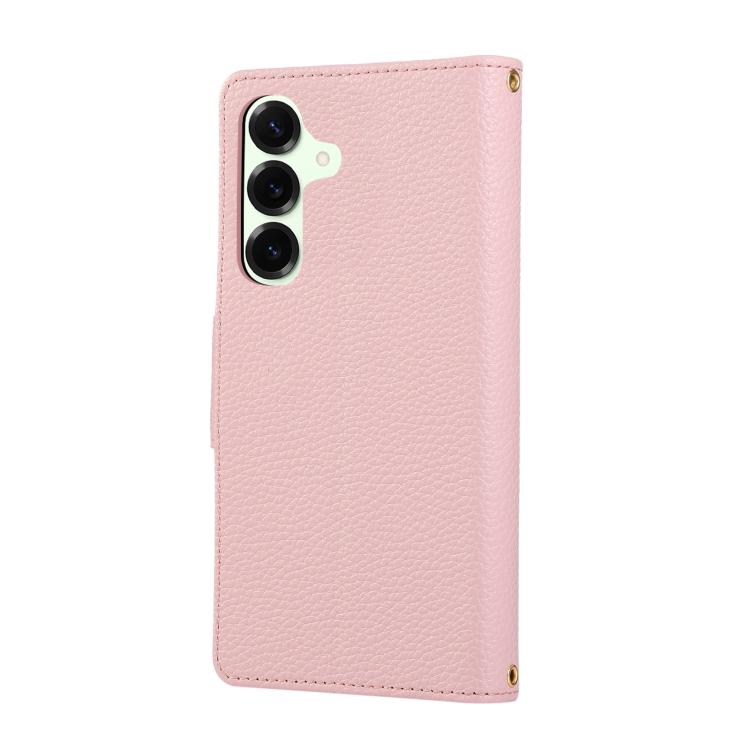 Funda de cuero tipo billetera con hebilla redonda y cremallera para Samsung Galaxy A14 4G/5G con correa cruzada (rosa)