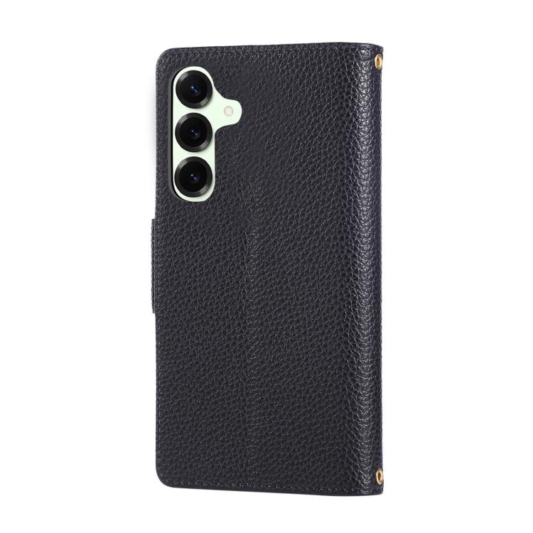 Funda de cuero tipo billetera con hebilla redonda y cremallera para Samsung Galaxy A14 4G/5G con correa cruzada (negro)