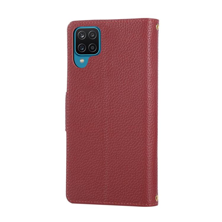 Funda de cuero tipo billetera con hebilla redonda y cremallera para Samsung Galaxy A42 5G con correa cruzada (roja)