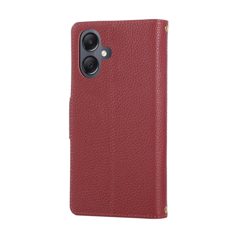 Funda de cuero tipo billetera con hebilla redonda y cremallera para Samsung Galaxy A05 con correa cruzada (roja)
