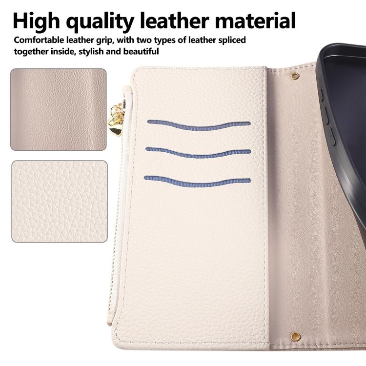 Funda de cuero tipo billetera con hebilla redonda y cremallera para Samsung Galaxy A22 5G con correa cruzada (blanca)
