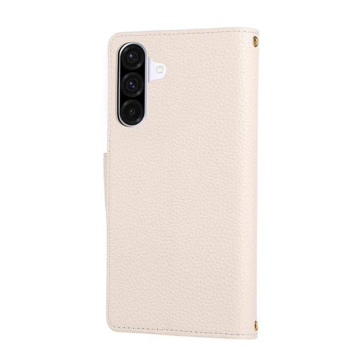 Funda de cuero tipo billetera con hebilla redonda y cremallera para Samsung Galaxy A36 5G, con correa cruzada (blanca)