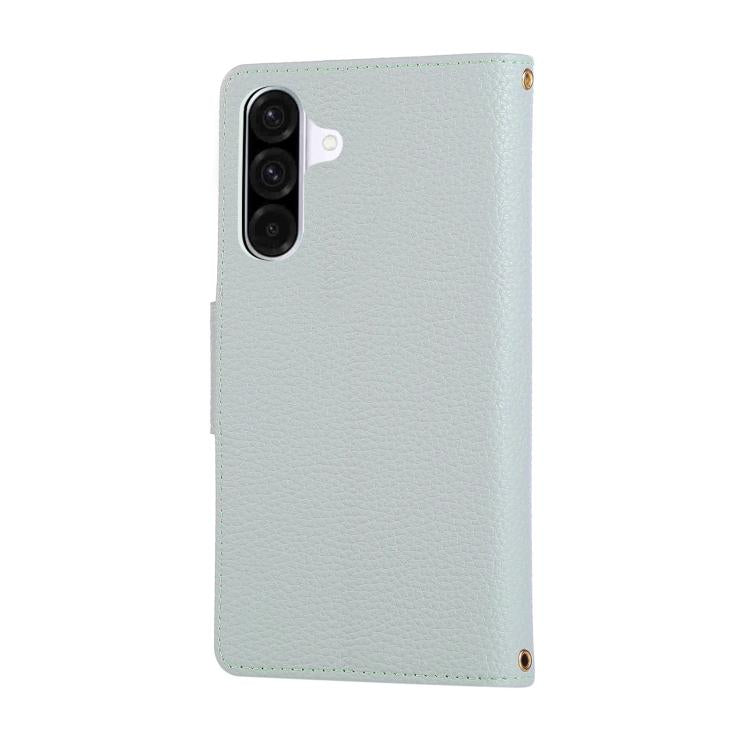 Funda de cuero tipo billetera con hebilla redonda y cremallera para Samsung Galaxy A56 5G con correa cruzada (azul cielo)