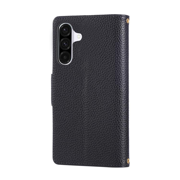 Funda de cuero tipo billetera con hebilla redonda y cremallera para Samsung Galaxy A56 5G, con correa cruzada (negra)