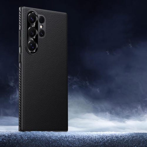 Funda híbrida de PC de cuero liso con protección suave y refrescante para Samsung Galaxy S25 Ultra 5G (negro)