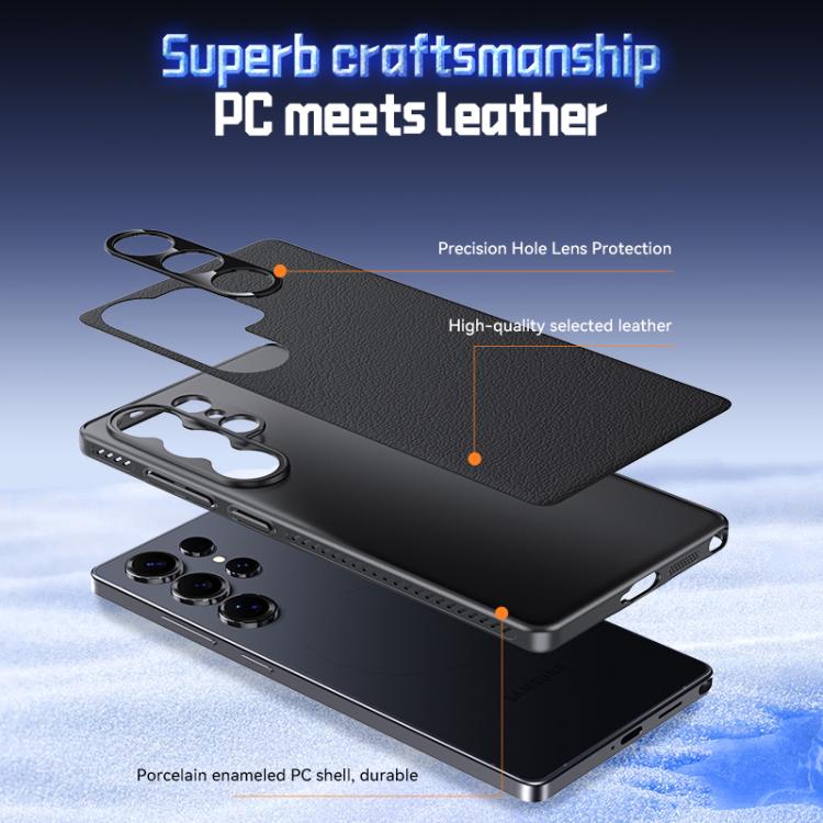 Funda híbrida de PC de cuero liso con protección suave y refrescante para Samsung Galaxy S24 Ultra 5G (negro)
