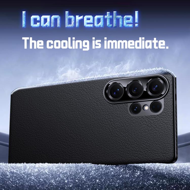 Funda híbrida de PC de cuero liso con protección suave y refrescante para Samsung Galaxy S24 Ultra 5G (negro)