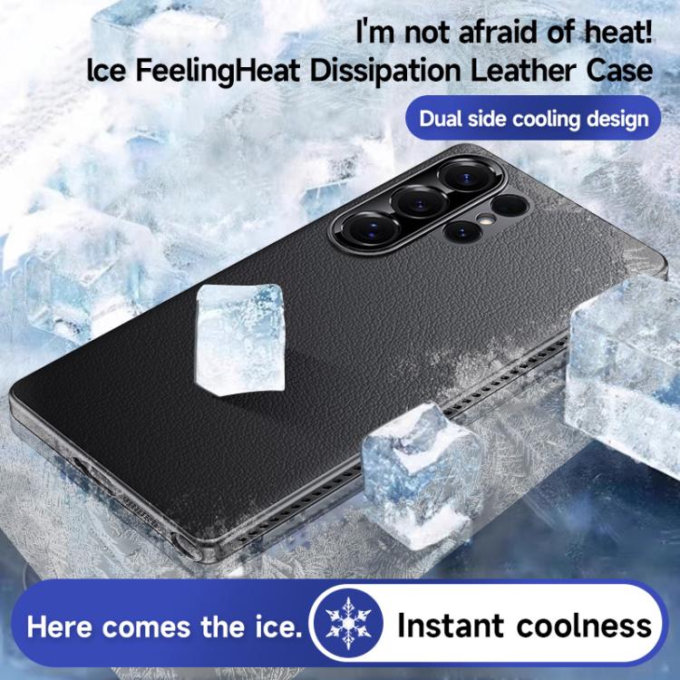 Funda híbrida de PC de cuero liso con protección suave y refrescante para Samsung Galaxy S24 Ultra 5G (blanca)
