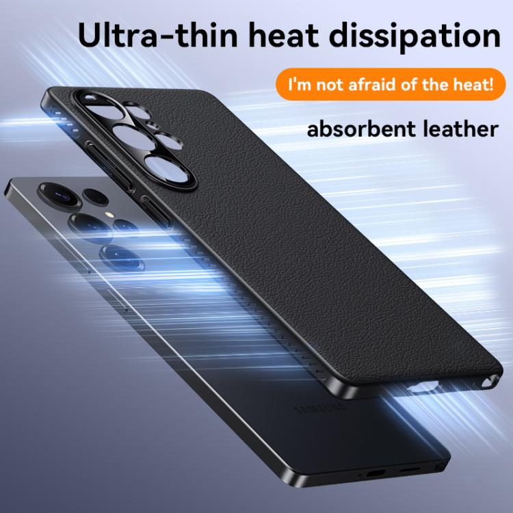 Funda híbrida de PC de cuero liso con protección suave y refrescante para Samsung Galaxy S24 Ultra 5G (gris)