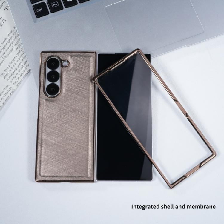 Funda de franela con textura de fibra de bambú y película templada para Samsung Galaxy Z Fold6 5G (azul)