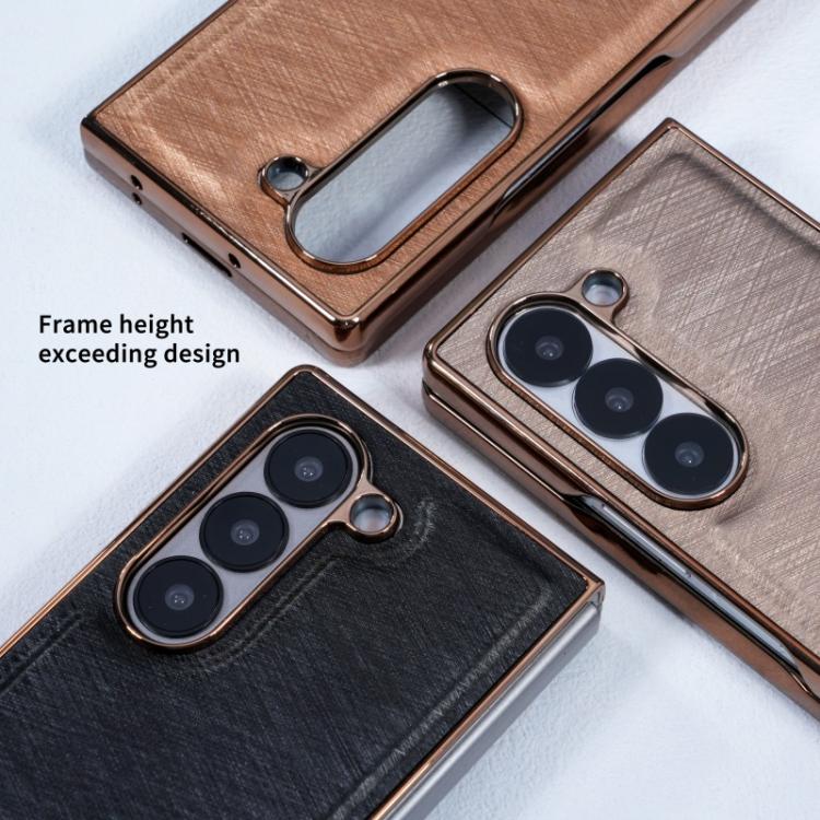 Funda de franela con textura de fibra de bambú y película templada para Samsung Galaxy Z Fold6 5G (gris plateado)
