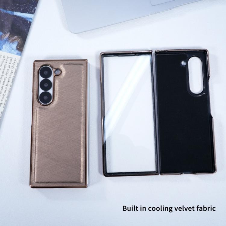 Funda de franela con textura de fibra de bambú y película templada para Samsung Galaxy Z Fold4 (gris plateado)