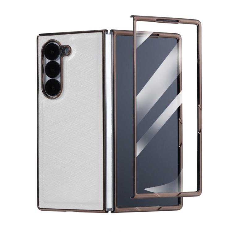 Funda de franela con textura de fibra de bambú y película templada para Samsung Galaxy Z Fold3 5G (blanca)