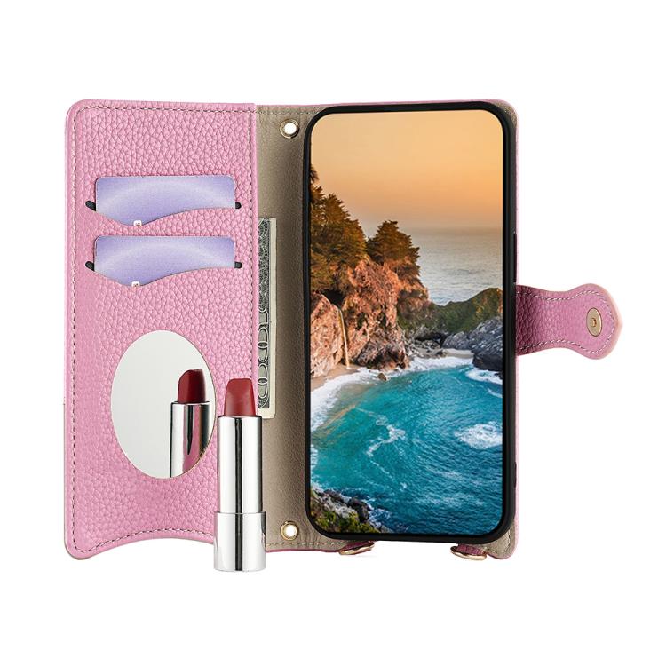 Funda de cuero con cadena cruzada y diseño de cola de pez para Samsung Galaxy F06 5G (rosa)