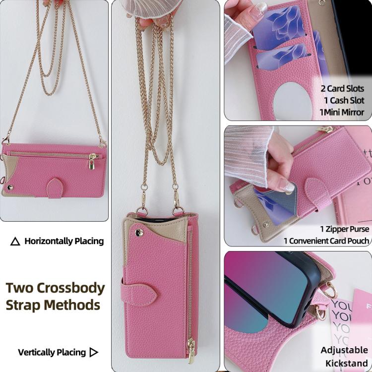 Funda de cuero con cadena cruzada y diseño de cola de pez para Samsung Galaxy F06 5G (rosa)