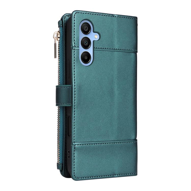 Funda de cuero tipo cartera con cremallera y bloqueo RFID para Samsung Galaxy A15 5G (verde)
