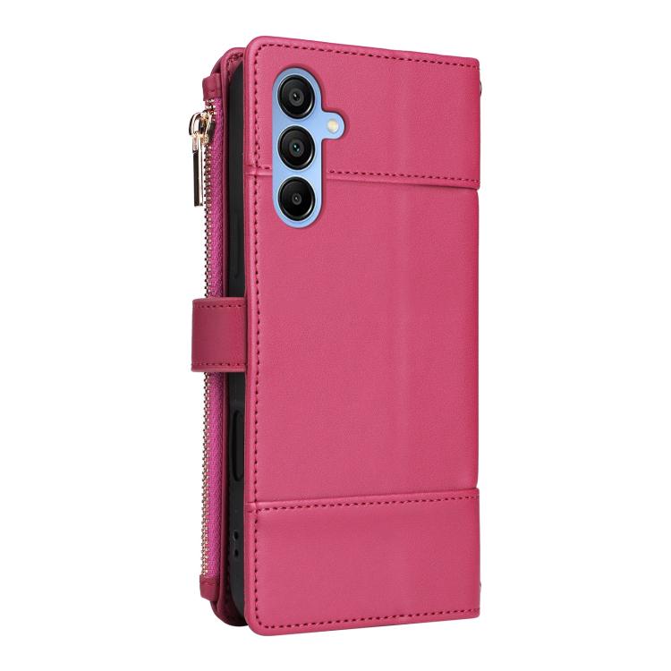 Funda de cuero tipo cartera con cremallera y bloqueo RFID para Samsung Galaxy A15 5G (roja)