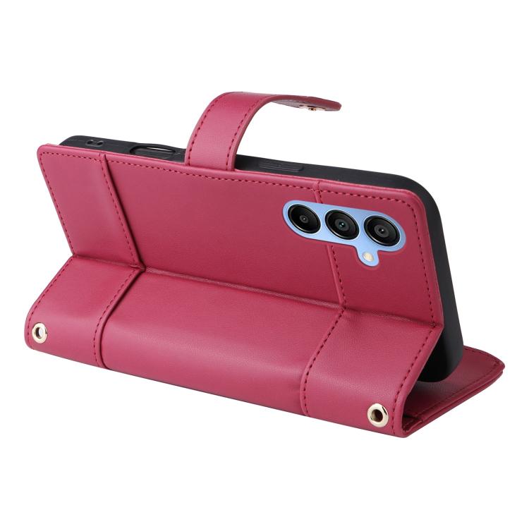 Funda de cuero tipo cartera con cremallera y bloqueo RFID para Samsung Galaxy A15 5G (roja)