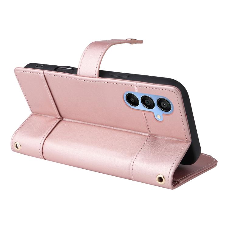 Funda de cuero tipo cartera con cremallera y bloqueo RFID para Samsung Galaxy A16/26 (oro rosa)