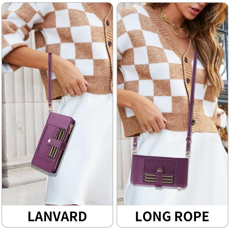 Funda de cuero tipo cartera con cremallera y bloqueo RFID para Samsung Galaxy A16/26 (morado)