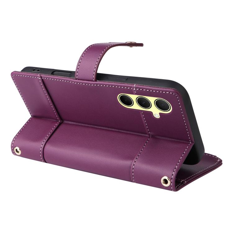 Funda de cuero tipo cartera con cremallera y bloqueo RFID para Samsung Galaxy A35 5G (morado)
