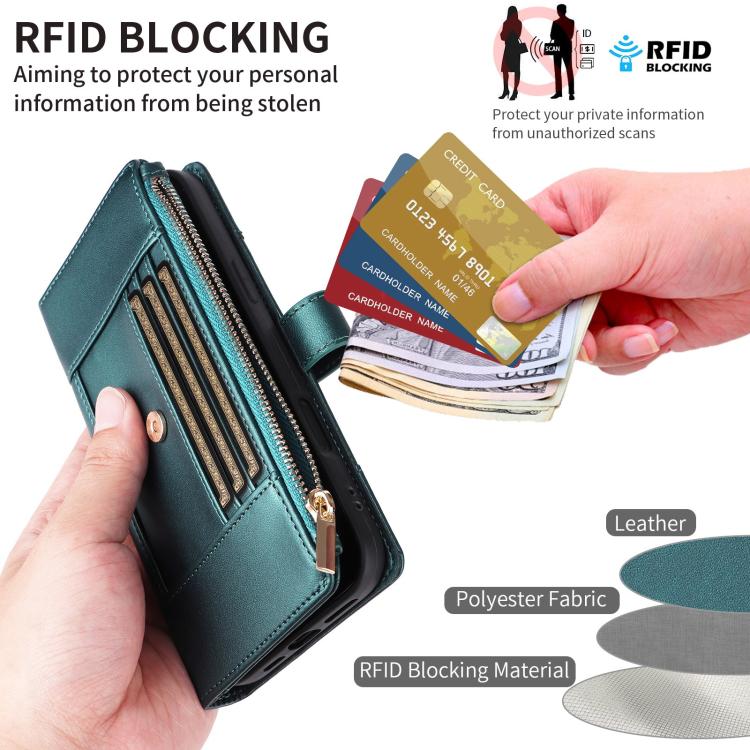 Funda de cuero tipo cartera con cremallera y bloqueo RFID para Samsung Galaxy A36 5G (verde)
