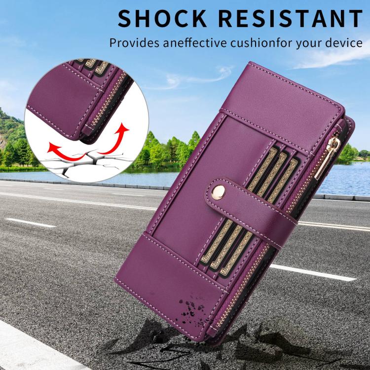 Funda de cuero tipo cartera con cremallera y bloqueo RFID para Samsung Galaxy A36 5G (morado)