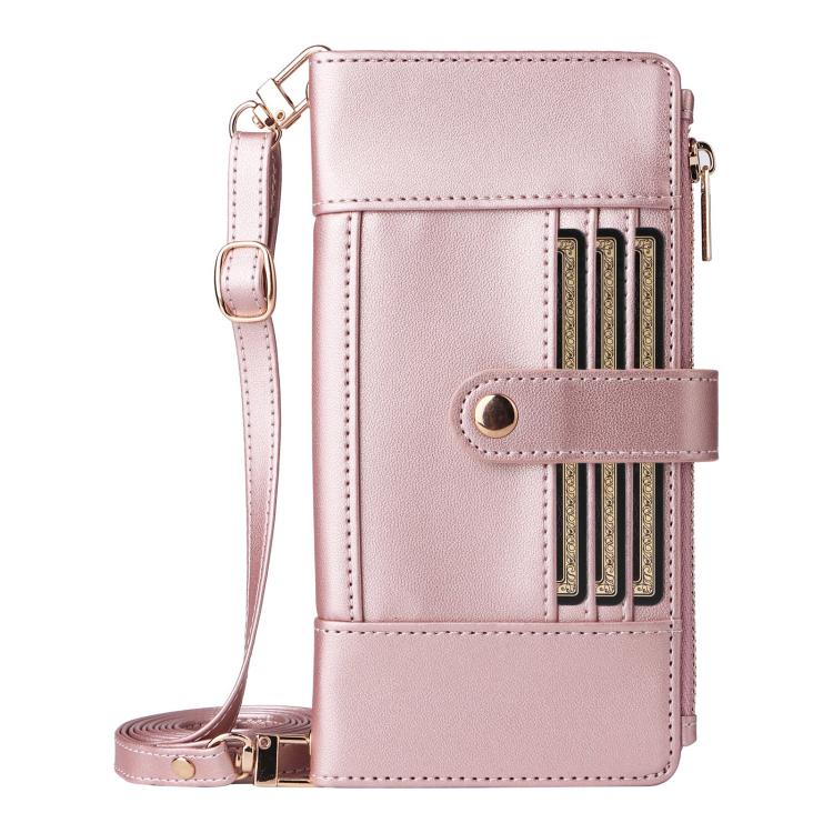 Funda de cuero tipo cartera con cremallera y bloqueo RFID para Samsung Galaxy A55 5G (oro rosa)
