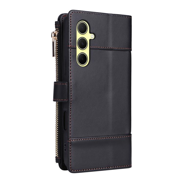 Funda de cuero tipo cartera con cremallera y bloqueo RFID para Samsung Galaxy A55 5G (negro)