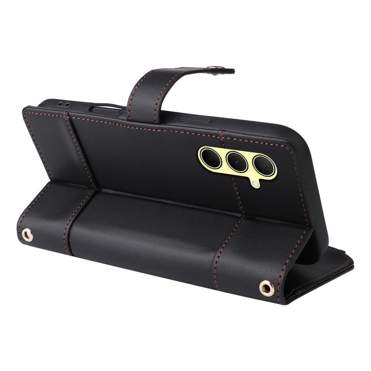 Funda de cuero tipo cartera con cremallera y bloqueo RFID para Samsung Galaxy A55 5G (negro)