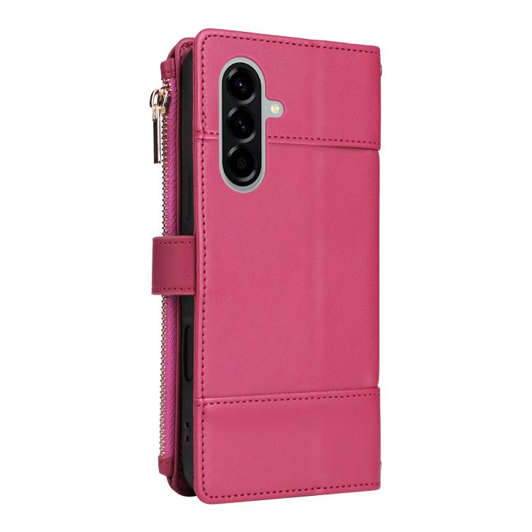 Funda de cuero tipo cartera con cremallera y bloqueo RFID para Samsung Galaxy A56 5G (roja)