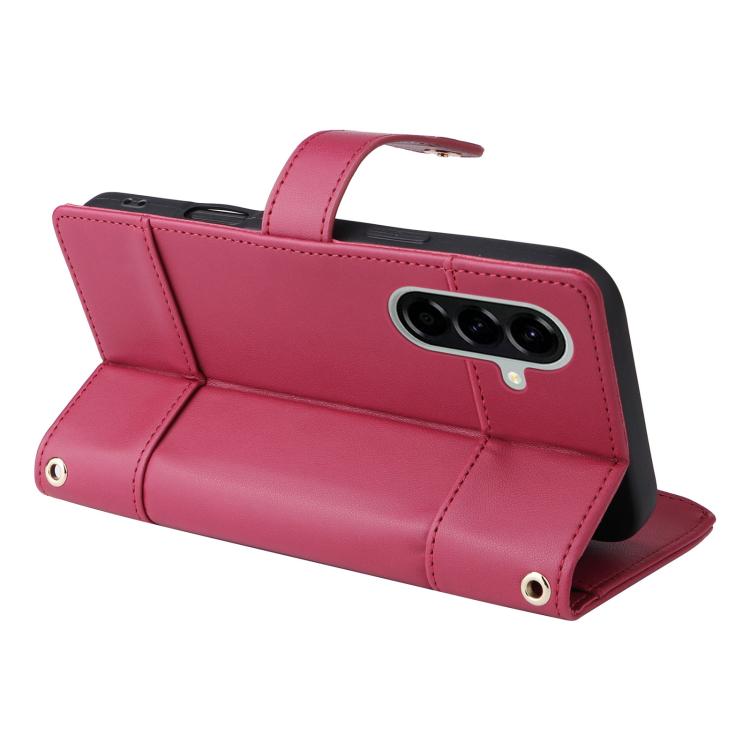 Funda de cuero tipo cartera con cremallera y bloqueo RFID para Samsung Galaxy A56 5G (roja)