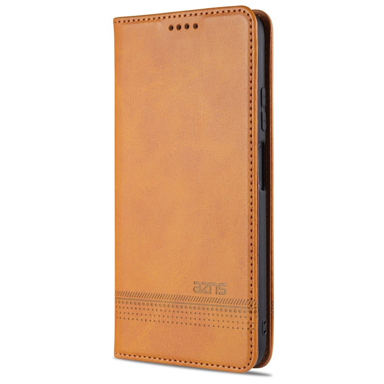 Para Huawei P40 Lite / nova 6 SE AZNS Funda de cuero con tapa magnética con textura de becerro horizontal con ranuras para tarjetas, soporte y billetera (marrón claro)