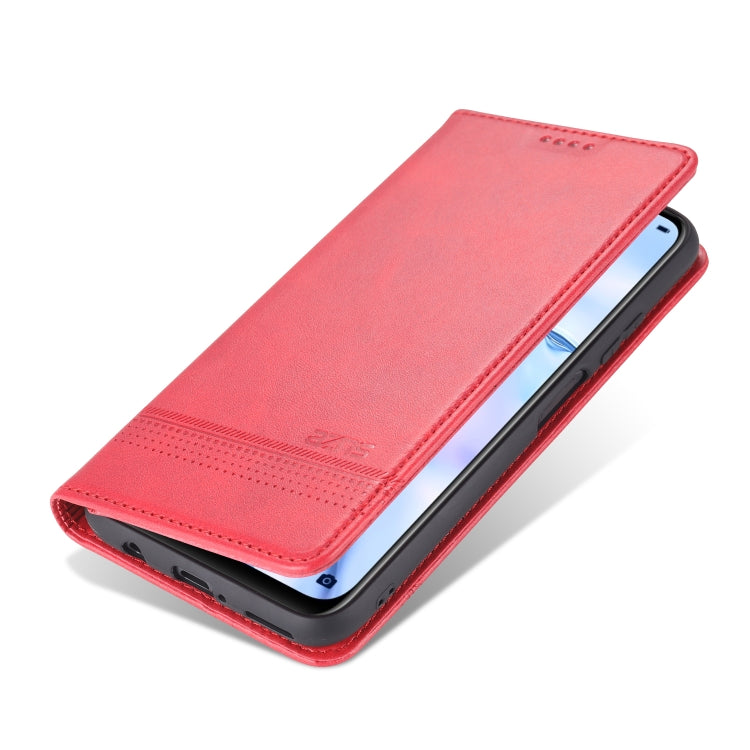 Para Huawei P40 Lite / nova 6 SE AZNS Funda de cuero con tapa magnética con textura de becerro horizontal con ranuras para tarjetas, soporte y billetera (rojo)