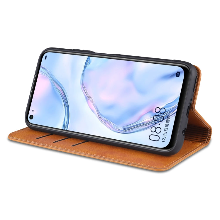 Para Huawei P40 Lite / nova 6 SE AZNS Funda de cuero con tapa magnética con textura de becerro horizontal con ranuras para tarjetas, soporte y billetera (rojo)