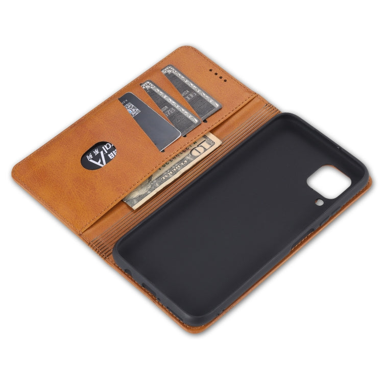 Para Huawei P40 Lite / nova 6 SE AZNS Funda de cuero con tapa magnética con textura de becerro horizontal con ranuras para tarjetas, soporte y billetera (rojo)