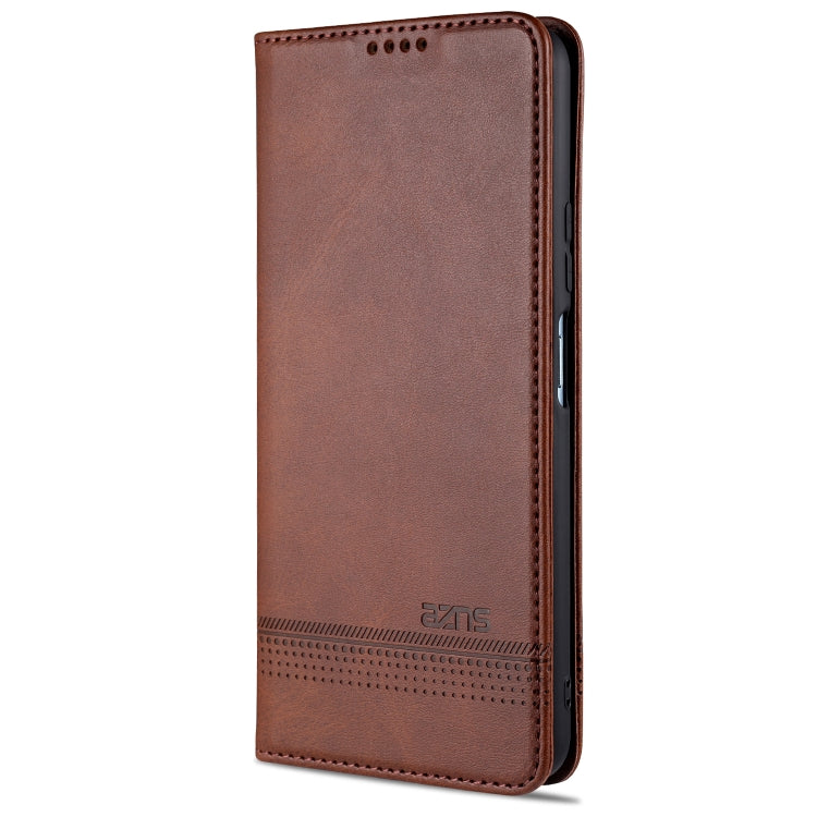Para Huawei Honor V30 AZNS Funda de cuero con tapa magnética con textura de becerro horizontal con ranuras para tarjetas, soporte y billetera (marrón oscuro)