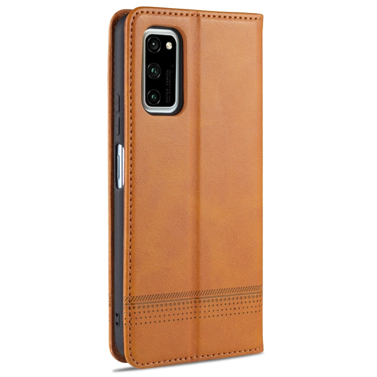 Para Huawei Honor V30 AZNS Funda de cuero con tapa magnética con textura de becerro horizontal con ranuras para tarjetas, soporte y billetera (marrón claro)