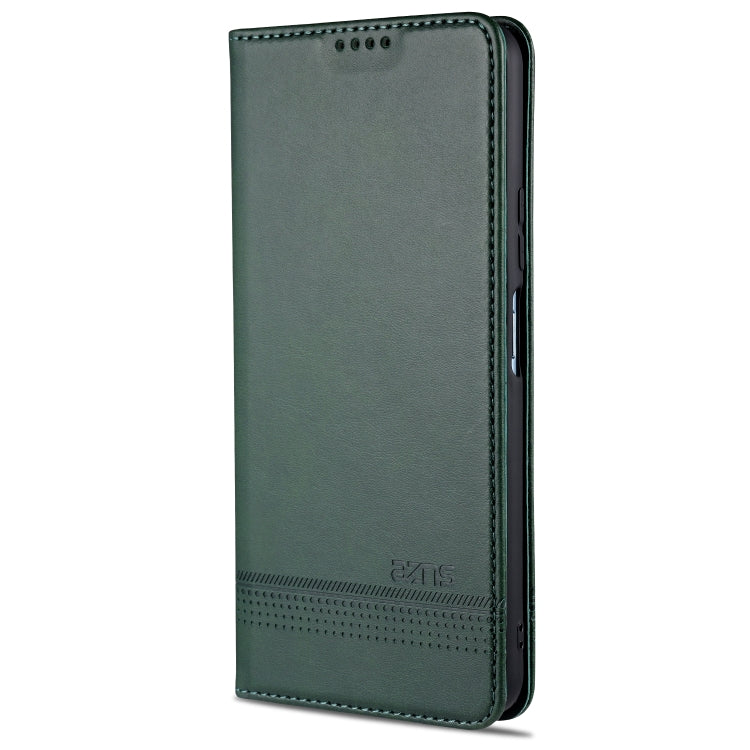 Para Huawei Honor V30 AZNS Funda de cuero con tapa magnética con textura de becerro horizontal con ranuras para tarjetas, soporte y billetera (verde oscuro)