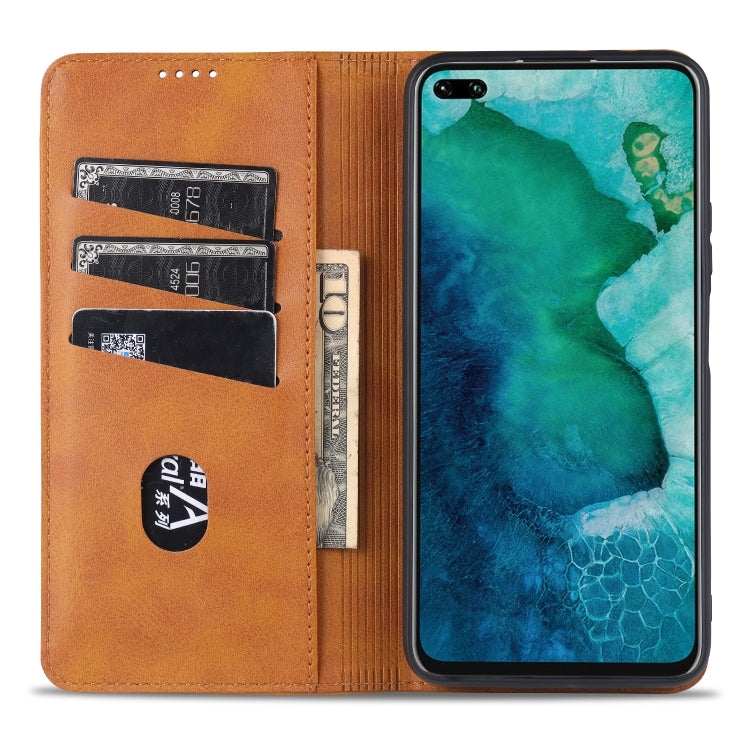 Para Huawei Honor V30 AZNS Funda de cuero con tapa magnética con textura de becerro horizontal con ranuras para tarjetas, soporte y billetera (negro)