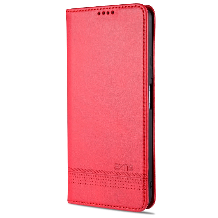 Funda de cuero con tapa horizontal con textura de becerro magnética AZNS para Huawei Honor V30 AZNS con ranuras para tarjetas, soporte y billetera (rojo)